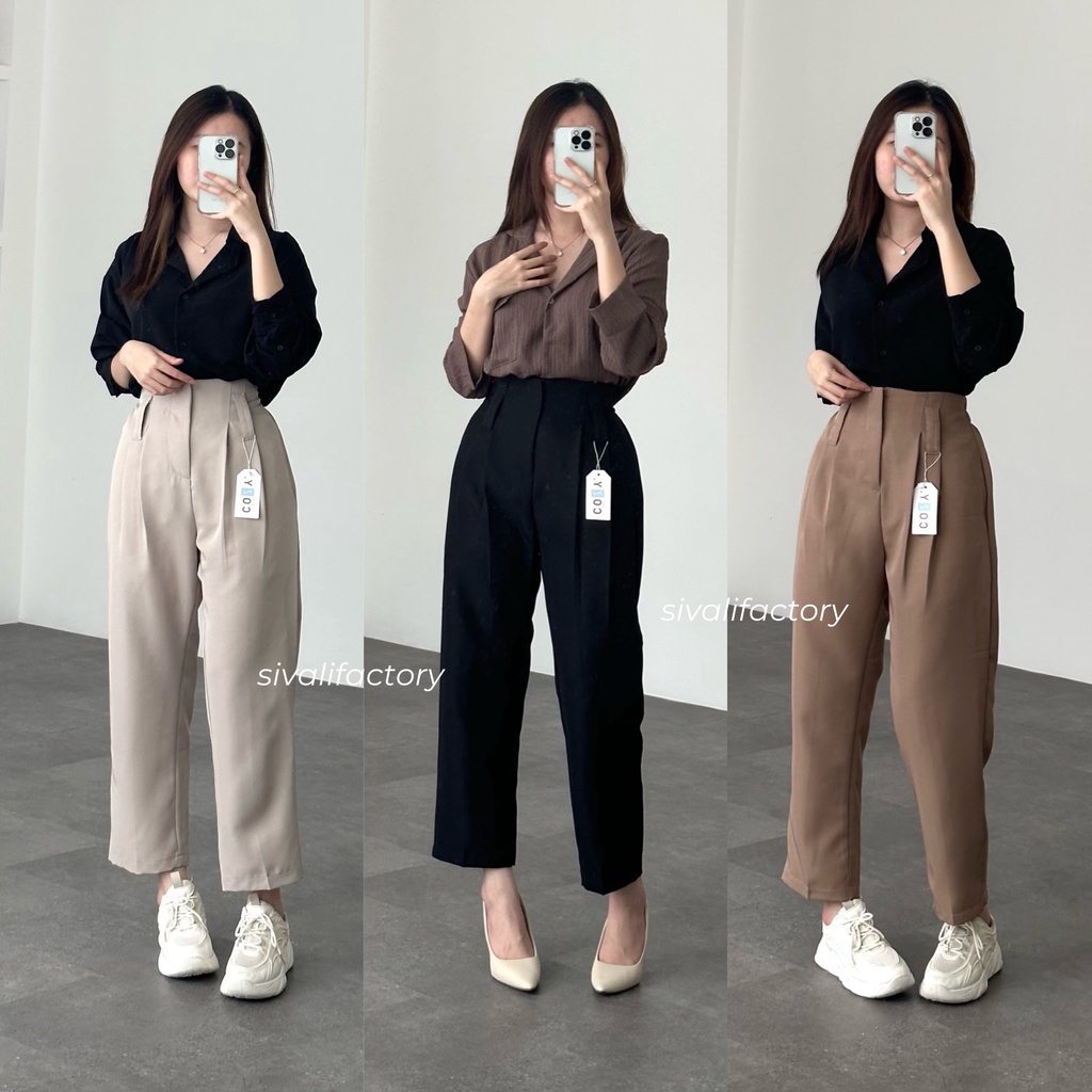 SIVALI Alexa Pants - Ankle Pants - Loose Pants for Petite Girls - Celana 7/8 Bahan Jatuh - Celana Kerja Wanita 3420