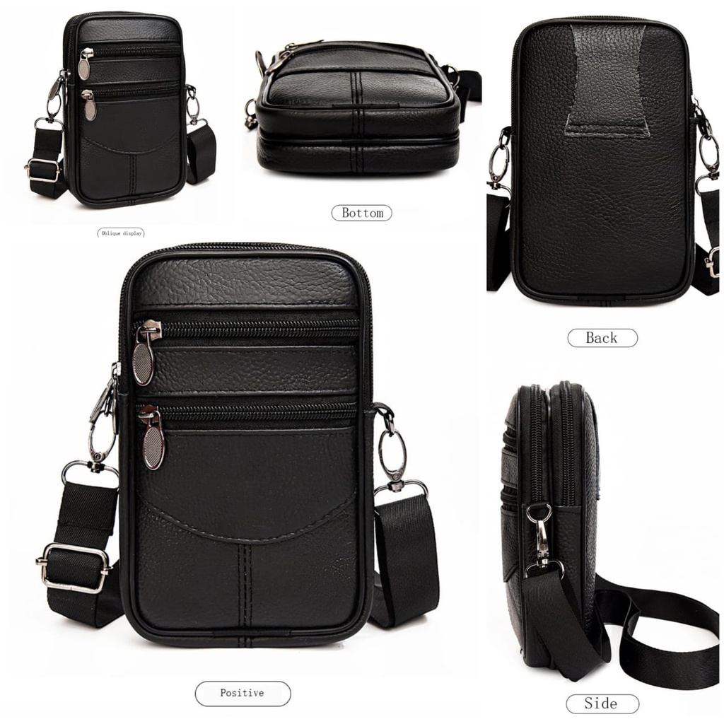 TAS SELEMPANG KULIT IMPORT PRIA MULTIFUNGSI / TAS PINGGANG IMPORT PRIA KULIT / TAS HP PRIA LEATHER - 1006