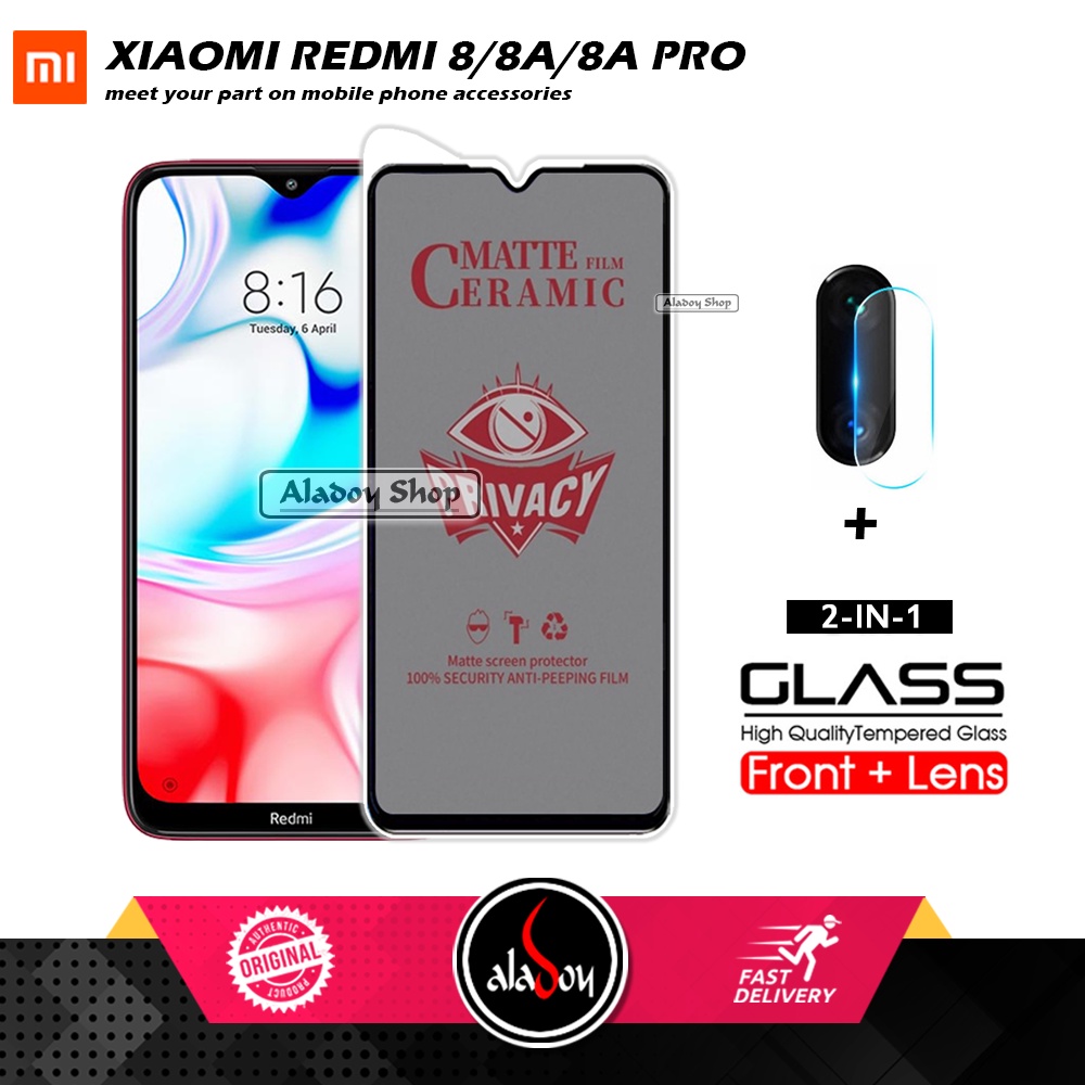 PAKET 2IN1 Anti Gores Privacy Xiaomi Redmi 8/8A/8A Pro + Tempered Glass Kamera