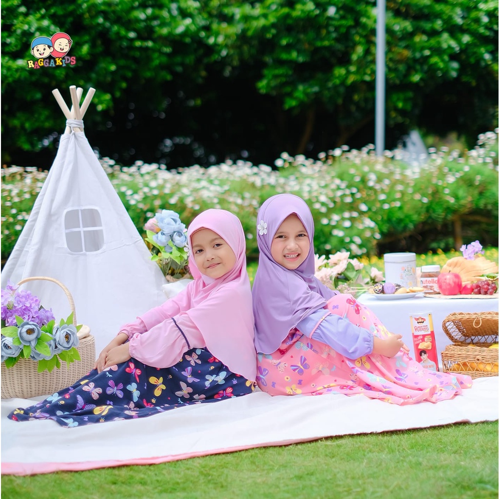 Gamis anak Raggakids motif kupu-kupu size 1 - 14 tahun