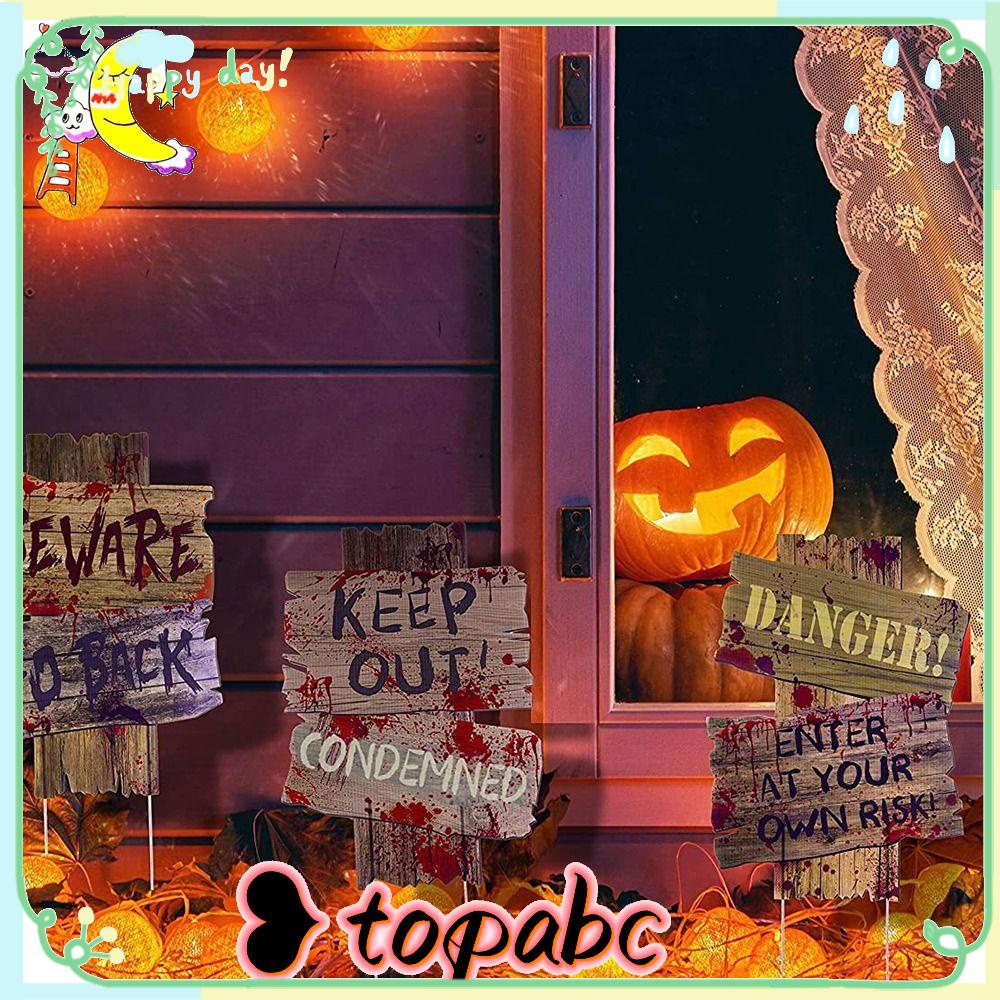 Top 3PCS Tanda Peringatan Halloween Escape Mengerikan Trotoar Dekorasi Taman