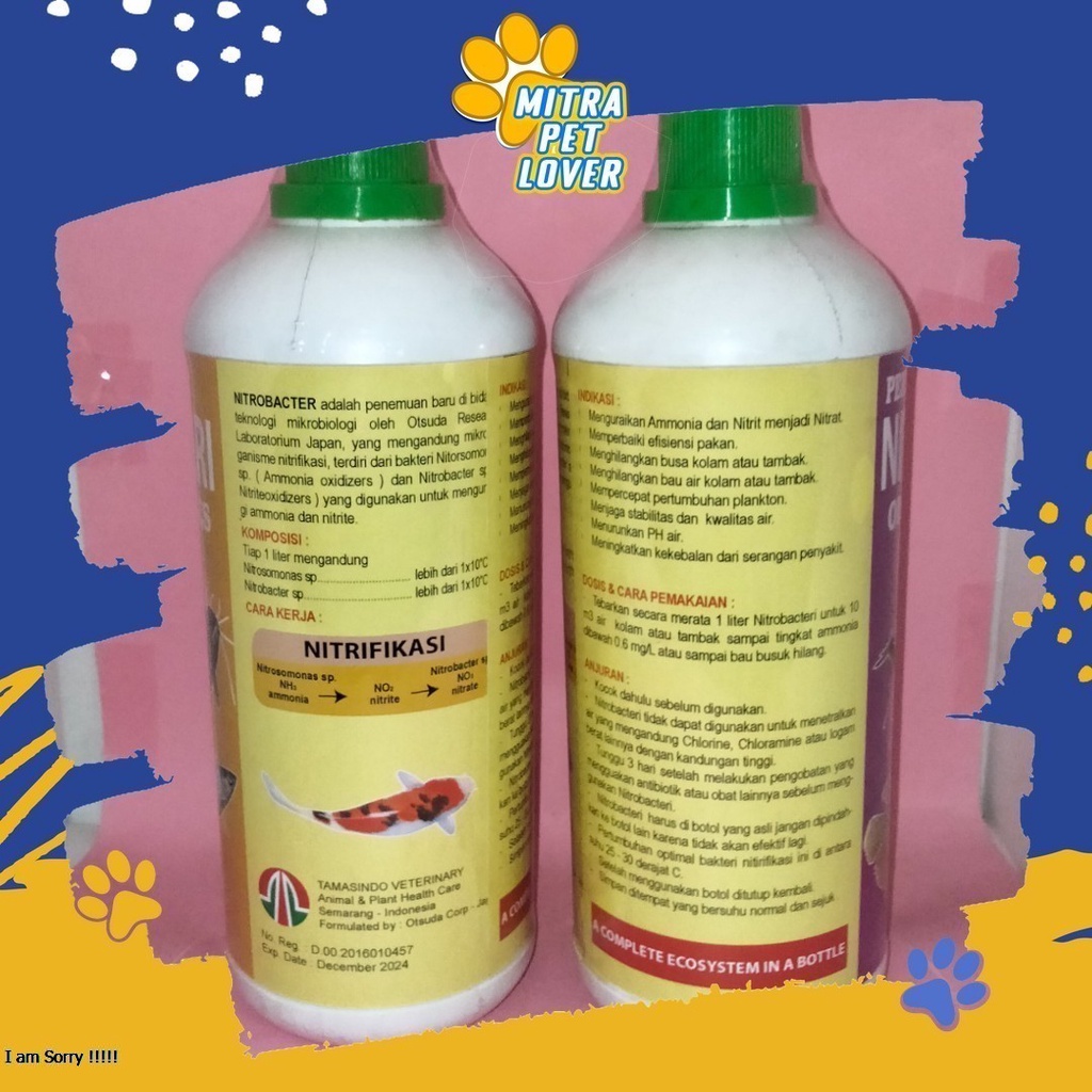 OBAT PROBIOTIK IKAN - NITROBACTER 1LITER ORIGINAL - MENURUNKAN PH - MENGHILANGKAN BAU - MENGURAI AMONIA &amp; NITRIT - PLANKTON CEPAT TUMBUH - AMAN AMPUH EFEKTIV - NITROBAKTER - PET ANIMAL FISH HEALTHCARE TAMASINDO VITAMIN TERNAK HEWAN BINATANG MITRAPETLOVER