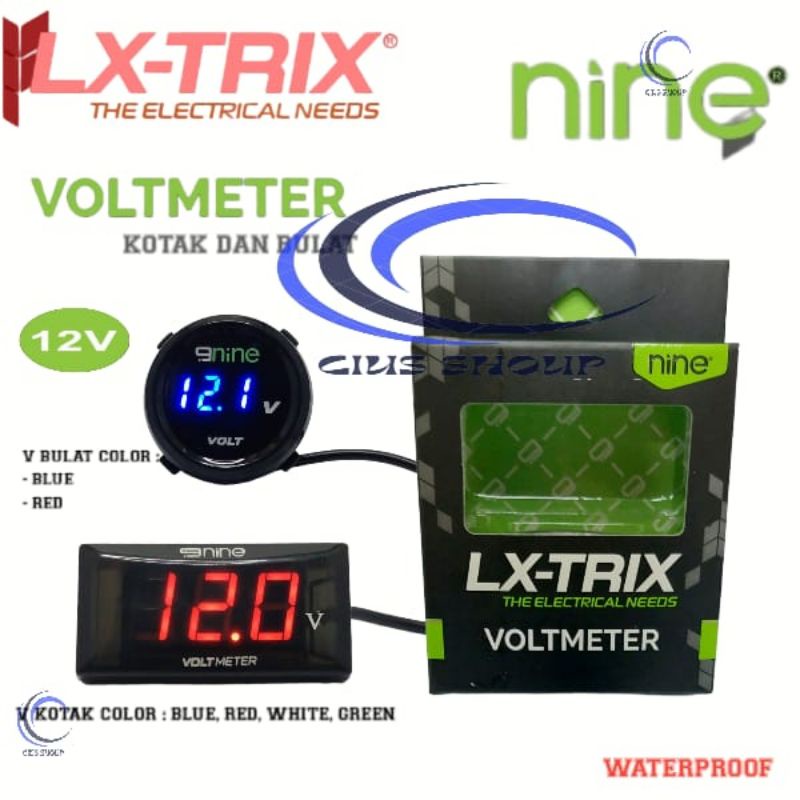 VOLMETER LED NINE KOTAK DAN BULAT 12V DIGITAL LED WATERPROOF UNTUK MOTOR DAN MOBIL