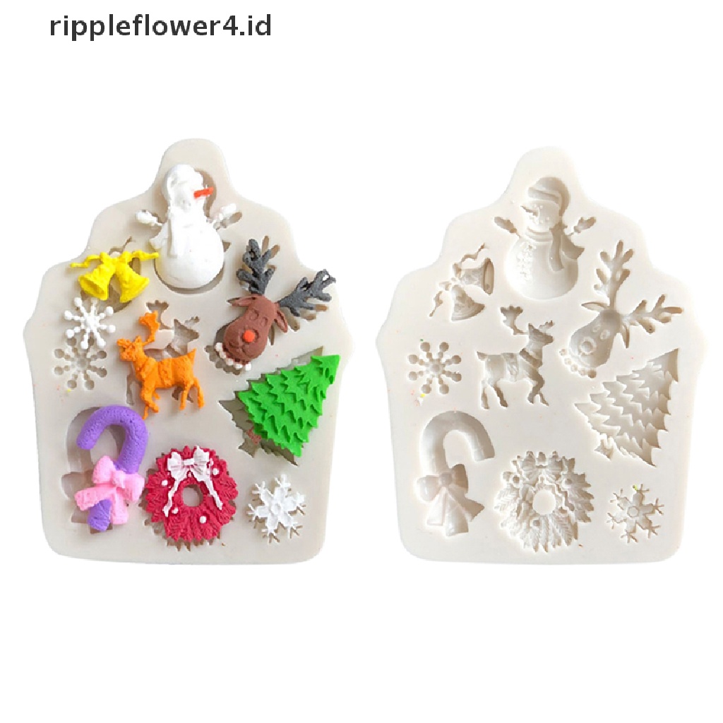 {rippleflower4.id} Silikon Pohon Natal Elk Snowman Snowflake Cutter Cetakan DIY Baking Kue Dekorasi~