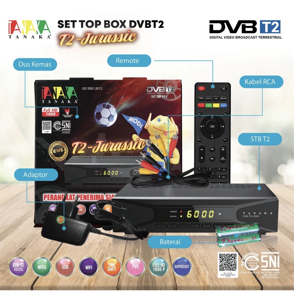 PROMO TANAKA JURASSIC STB Merah Set Top Box SNI GARANSI MURAH DVB T2 FULL HD TIKTOK YOUTUBE