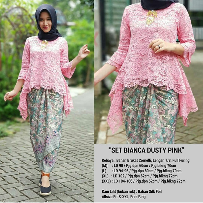 Kebaya Modern Brukat Bianca / Setelan Kebaya Rinjani Brokat Rok Lilit Dusty Pink Dan Pilihan Warna Lain