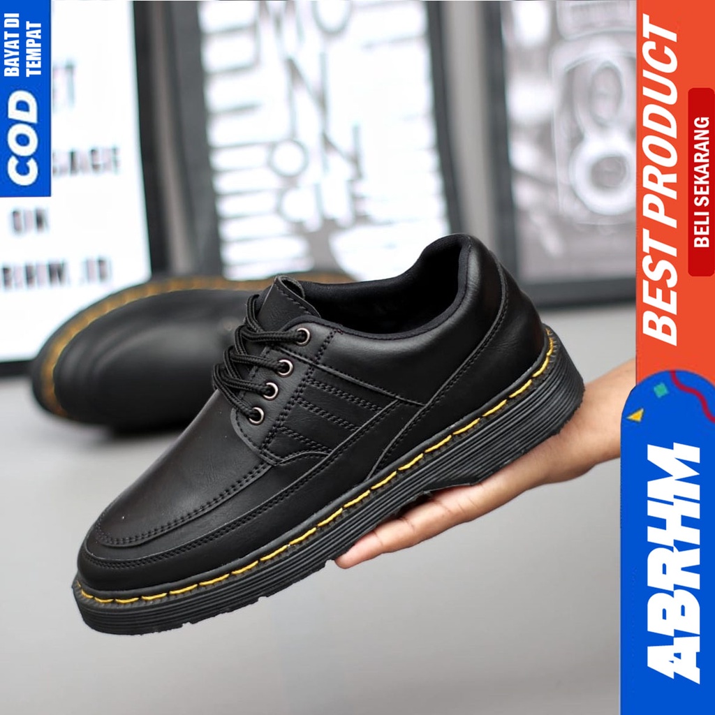 Sepatu Boots Formal Pantofel Docmart low Kerja Pria Hitam Abrhm Wenly