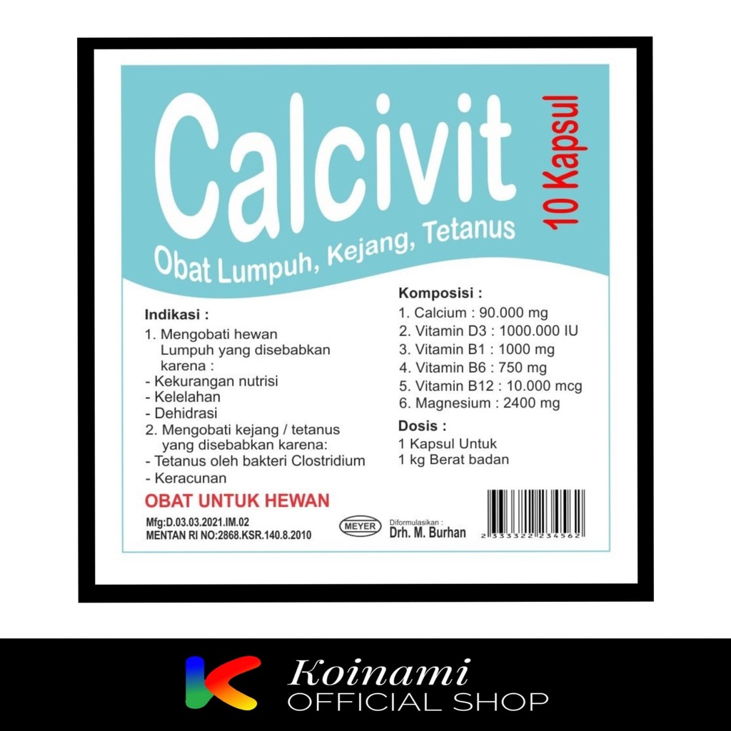 Calcivit 10 Kapsul / Obat Lumpuh Kucing Anjing / Obat Kejang Dehidrasi Tetanus / BTM