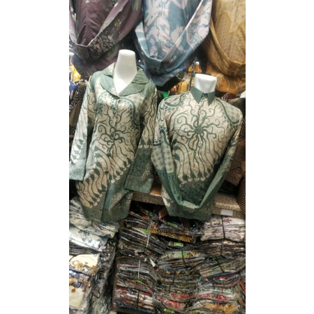 COUPLE KEMEJA BATIK KATUN TUNIK KERAH SAGE GREEN