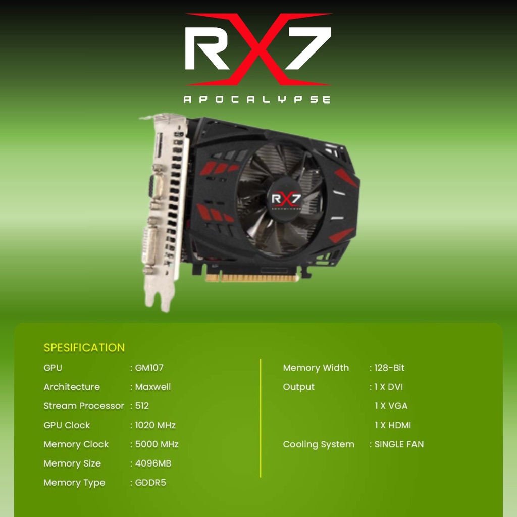 VGA RX7 GTX750 Ti 4GB GDDR5 128 BIT REAL CAPACITY RESMI