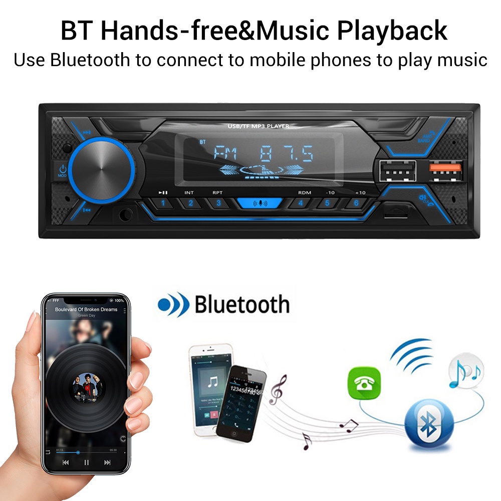 ESSGOO Mobil Stereo Car MP3 Player Single Din Car Audio Bluetooth Hands Free Stereo Support TF USB AUX FM Radio Receiver 1DIN Head Unit