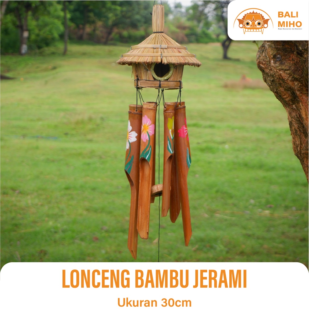Lonceng Bambu Motif Bunga Lukis - Gantungan Bambu - Klintingan - Lonceng Bambu - Lonceng Bambu Saran
