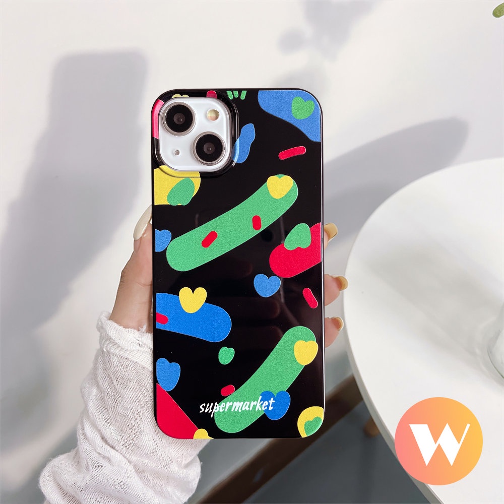 IPHONE Permen Glossy Lembut Tpu Ponsel Cover Kompatibel Untuk Iphone11 13 12 14 Pro Max 8Plus XR 7Plus X XS Max SE 2020warna Warni Art Pigmen Cinta Hati Shockproof Case