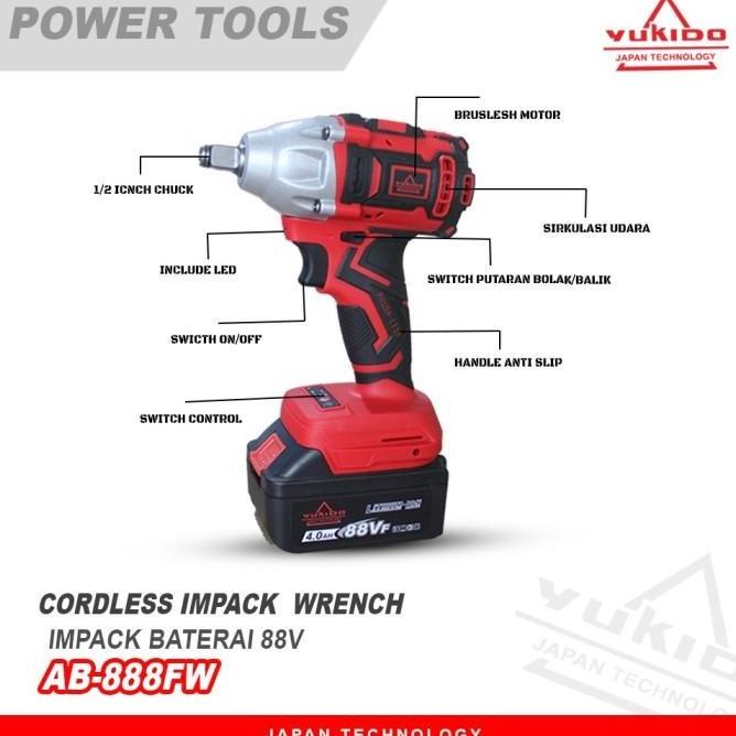 CORDLESS IMPACT WRENCH BRUSLESS BOR BATRAI 48V by YUKIDO