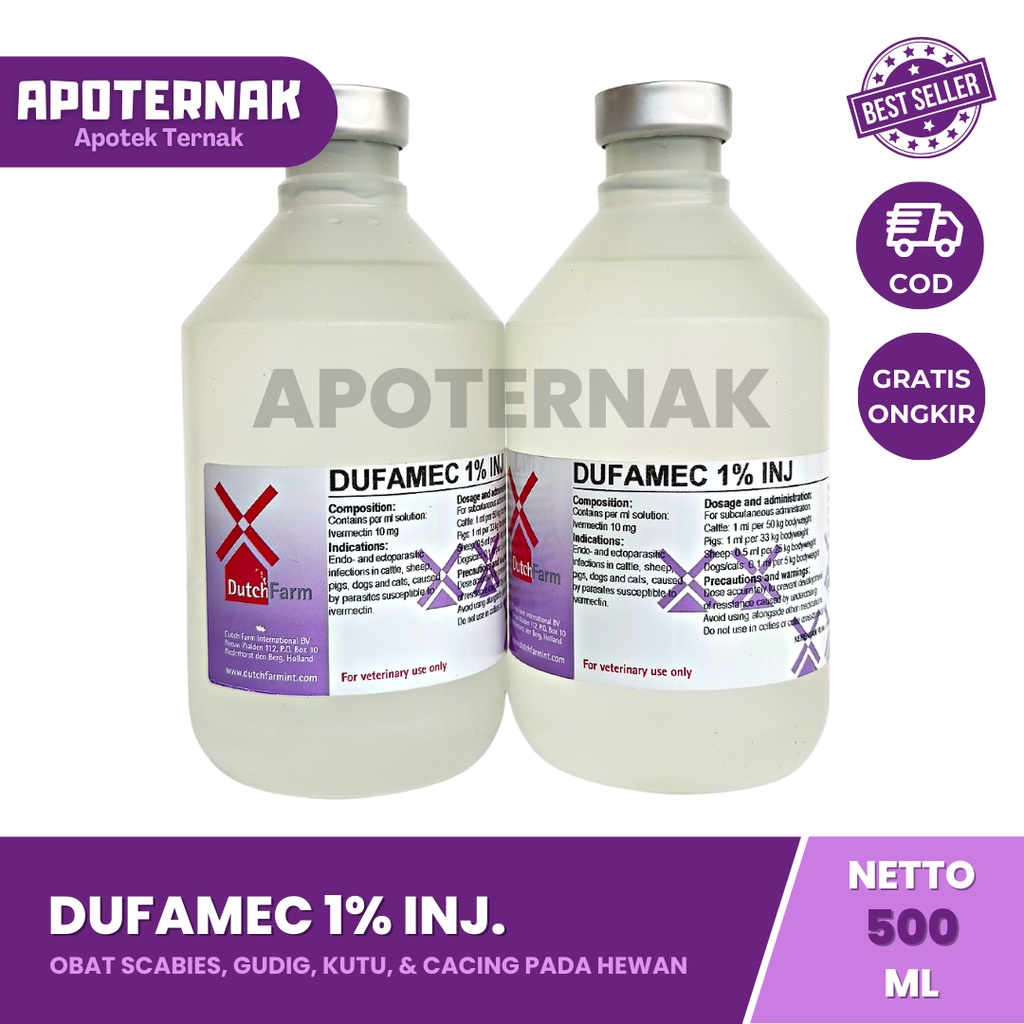 DUFAMEC 1% Injeksi 500 mL | Obat Scabies Gudig Kutu dan Cacing Pada Sapi Kambing Domba dan Babi | DutchFarm