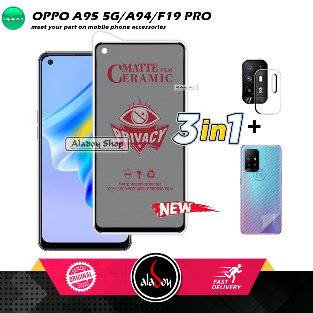 Tempered Glass Anti SPY Oppo A95 5G/A94/F19 Pro  Anti Gores Privacy + Tempered Glass kamera dan Skin Carbon