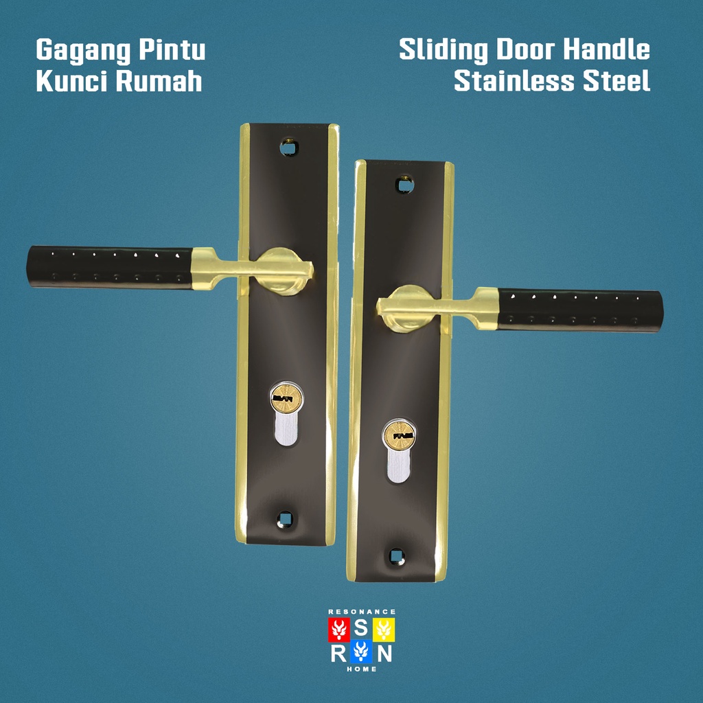 Set Kunci Pintu Tebal Black Gold / Gagang Pintu Bulat Bintik /  Resonance Home