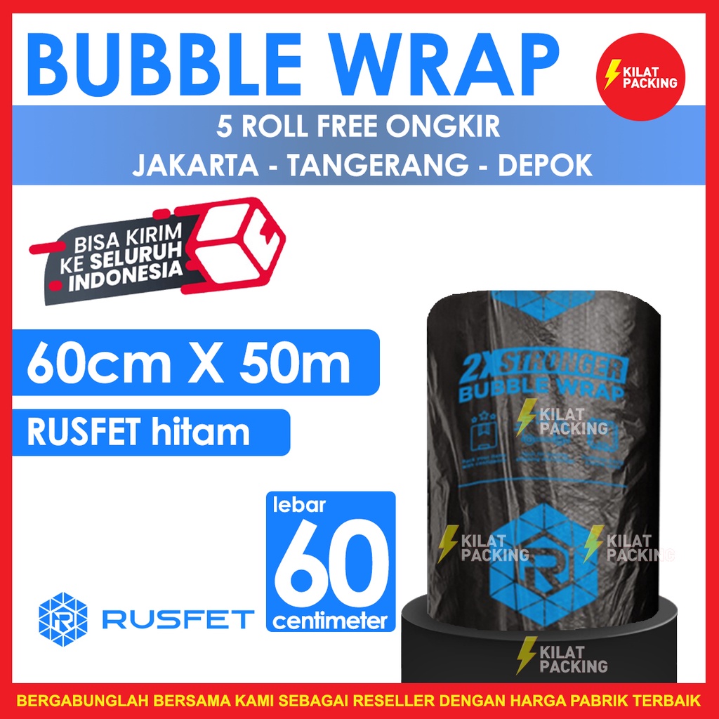 

Bubble Wrap Rusfet Hitam 60CM X 50M Tebal Plastik Bubblewrap Roll