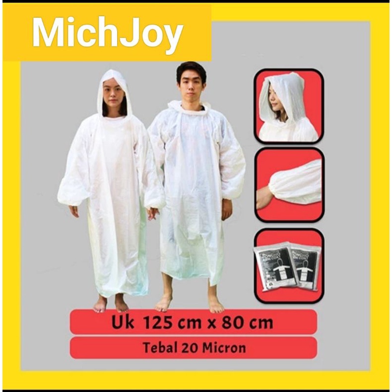 Jas Hujan plastik HDPE poncho putih lengan karet