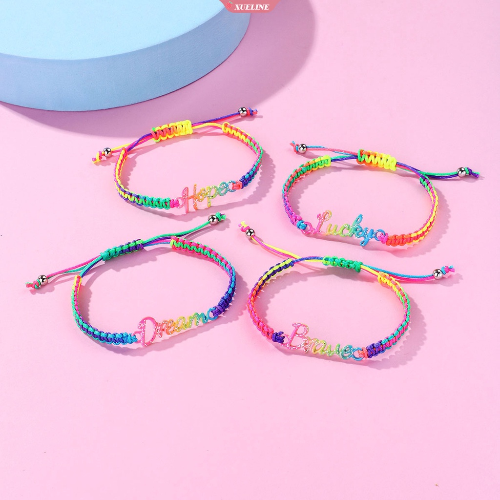 Baru Berwarna Gelang Tangan Berwarna Tenun Tangan Gradasi Cat Semprot Huruf Paduan Bahasa Inggris Gelang set Hadiah Anak [ZXL]