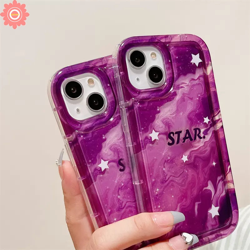 Casing Langit Berbintang Mewah Fantasi Ungu Starry Kompatibel Untuk IPhone 11 7plus 14 13 12 Pro Max7 8 6 6S Plus XR X XS MAX Bintang Gradasi Shockproof Casing Ponsel Airbag TPU Lembut