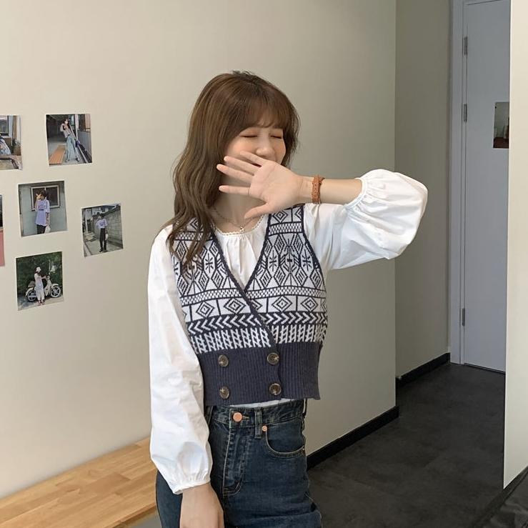 Paling Dicari Korea Tanpa lengan longgar v-neck Rompi Keausan luar sweater rajutan rompi Wanita