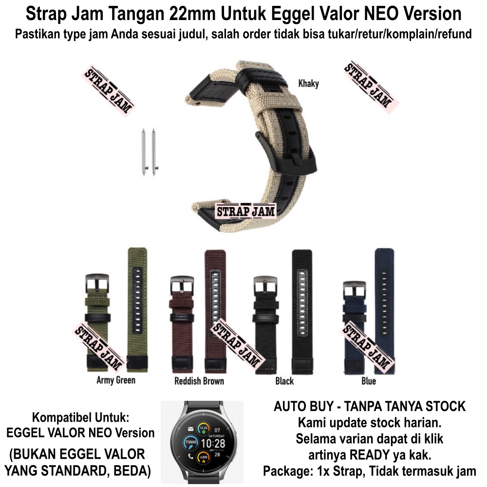 Tali Jam Tangan Untuk Eggel Valor Neo 22mm - Strap Woven Nilon Tebal