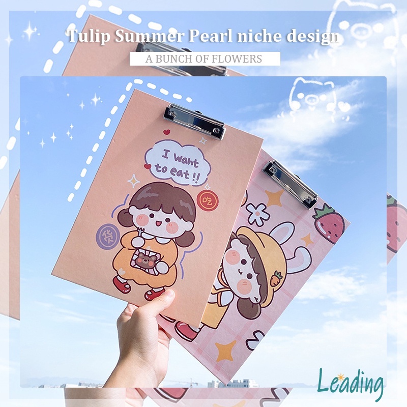 A4 Papan Ujian Kartun Lucu Portabel Clipboard Alat Tulis-Le