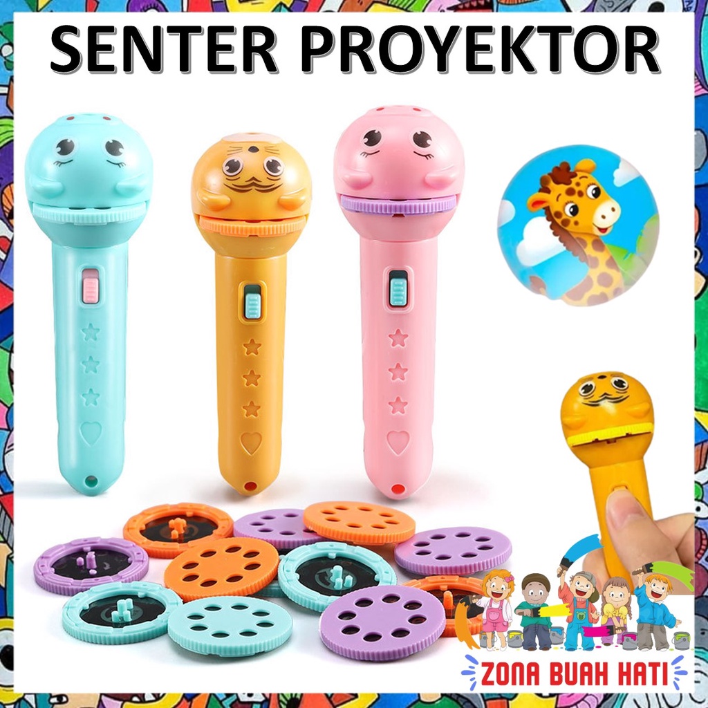 ZBH Senter Proyektor Karakter Hewan Fun Flashlight Mainan Proyektor Dengan 3 Piringan Gambar Mainan Edukasi