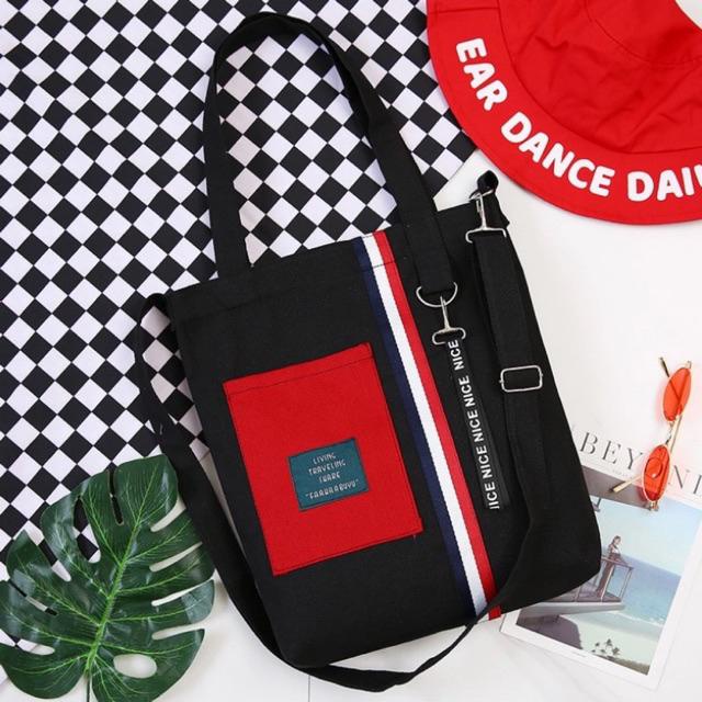 Tote Bag Tas Wanita kuning putih yellow white Korea Keren Sekolah Kerja Kuliah Perempuan Cewek Wanita Murah Laris