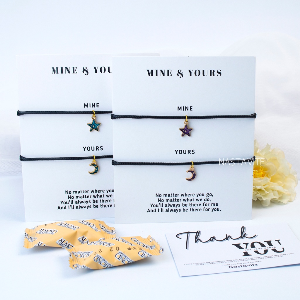 Gelang Couple 2 Orang Sahabat Pacar Bestie Bulan Bintang Mine&amp;Yours Murah