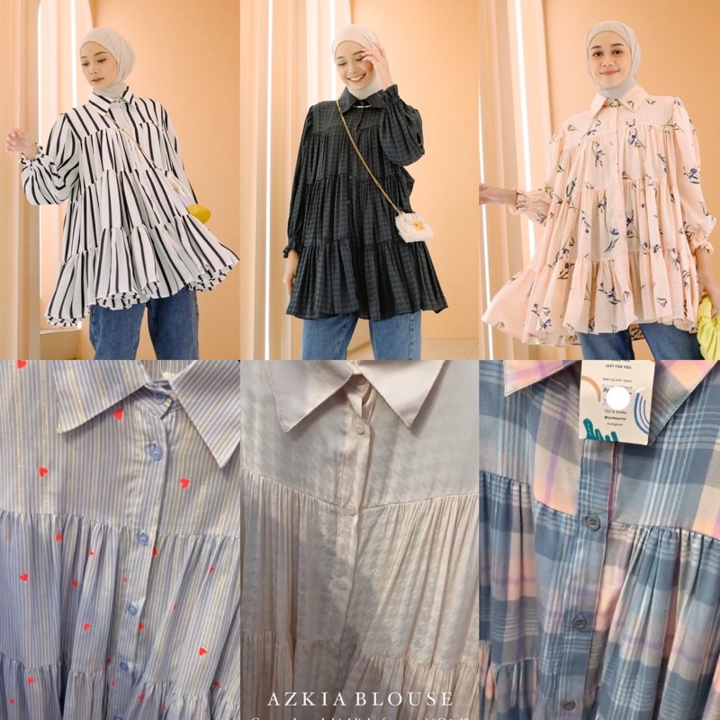 Azkia Blouse by Haideeorlin Azkia Plaid Pink blue Houndstooth white black Liliana Keyla Aster Kenari