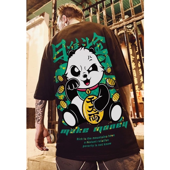 KAOS OVERSIZE PRIA OBLONG COWOK FASHION KOREA PANDA LENGAN PENDEK