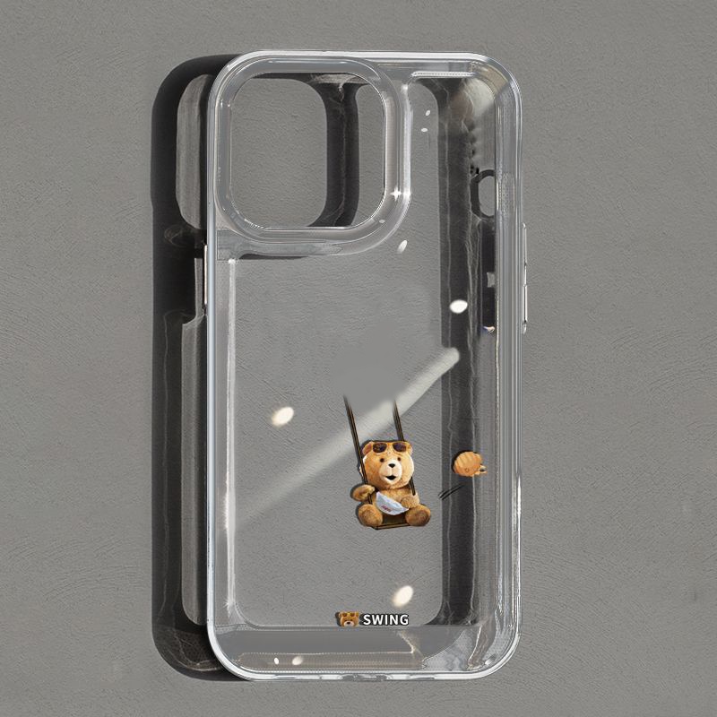 IPHONE Casing Ponsel Lembut Tahan Guncangan Beruang Lucu Berayun Kompatibel Untuk Iphone11 14 13 12 Pro XS Max X XR 78 6 6S Plus Casing Silikon Transparan TPU Cover
