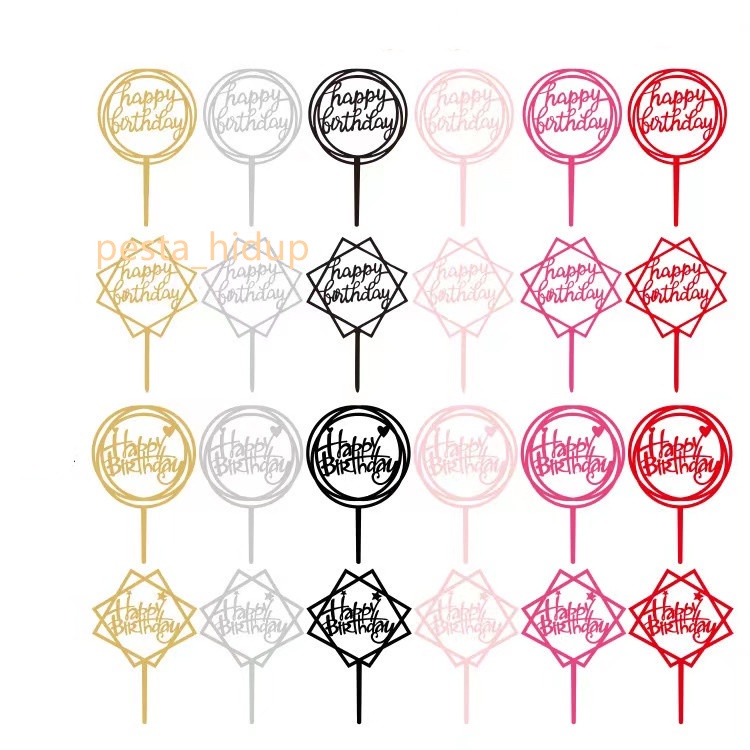 Cake Topper Acrylic / Topper Kue Akrilik Happy  Happy Birthday 10pcs dekorasi ulang tahun