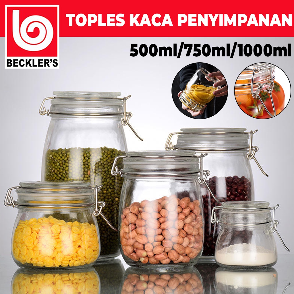 Toples Kaca Kedap Udara Toples Makanan Bening Hermatico / Toples Makanan Kaca Bening Serbaguna Jar 500ml, 750ml ,1000ml