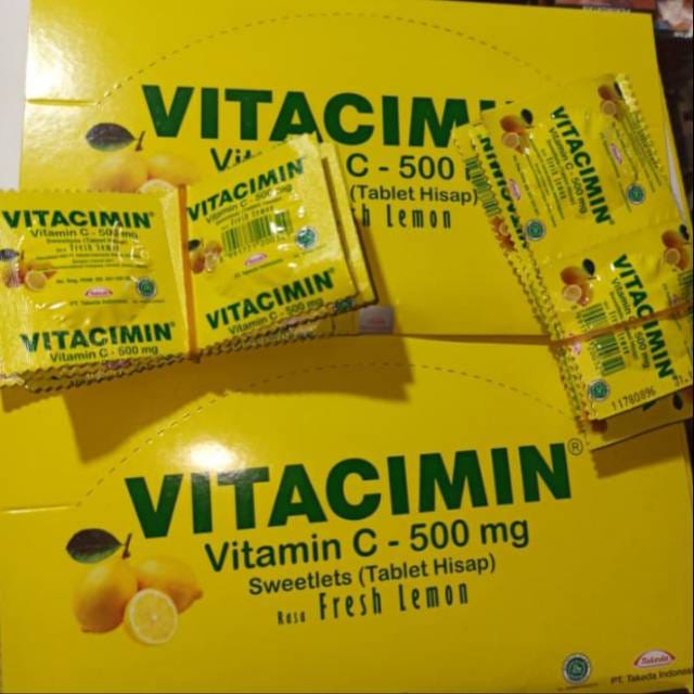 Jual Vitacimin Lemon 500 Mg Vitamin C Tablet Hisap 1 Box Isi 50 Strip 100 Tablet Shopee