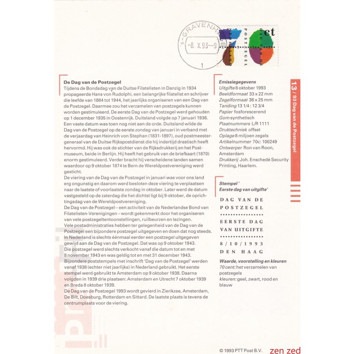 

A313 Prangko Info Page Belanda 1993 The Day of Stamps 2 Pcs
