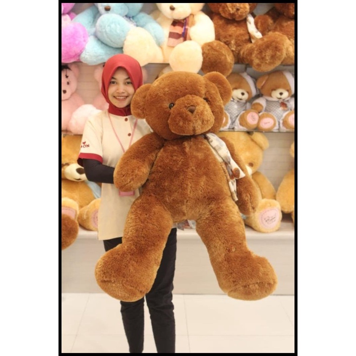 Promo Boneka Jumbo Teddy Bear Istana Boneka Sit Teddy D/Brown W/Syal