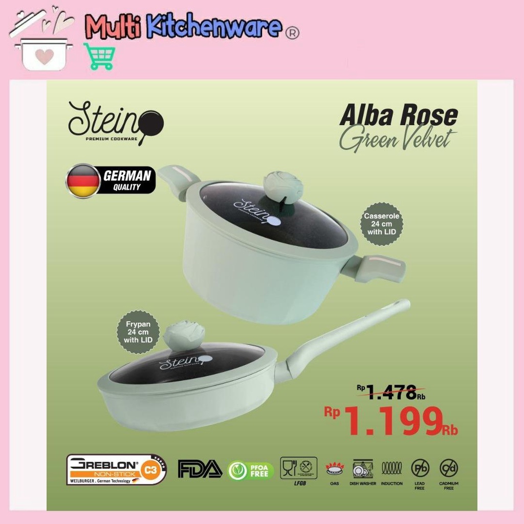 Steincookware Alba Rose 2 in 1 Panci Set Anti Lengket Granite German