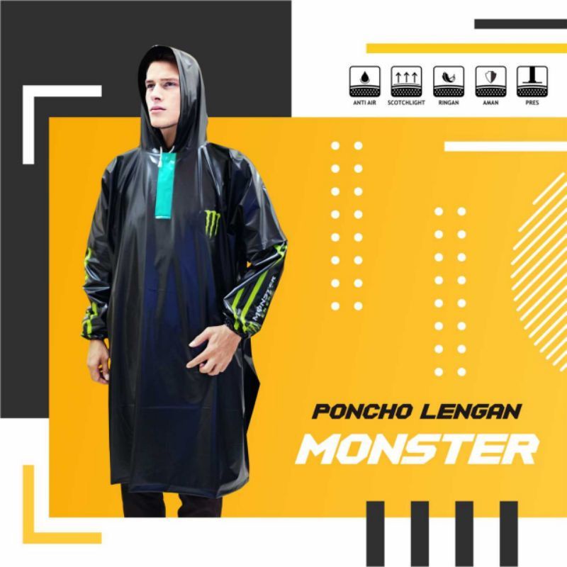 JAS HUJAN PONCO LENGAN HITAM &quot; MONSTER ENERGY &quot;