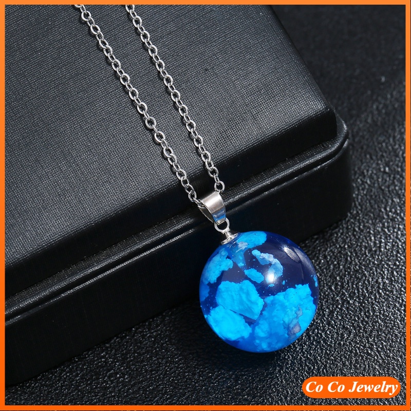 Kalung Bola Resin Blue Sky Awan Putih Eagle COCOJEWELRY