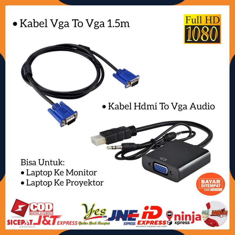 [COD] KABEL VGA TO VGA 1.5 METER + KABEL ADAPTER CONVERTER HDTV TO VGA + AUDIO / LAPTOP KE PROYEKTOR MONITOR