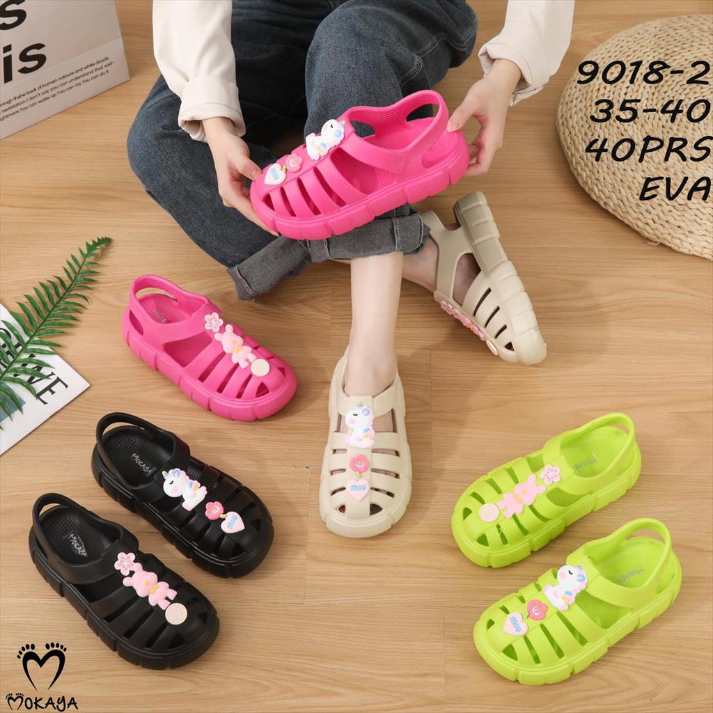 Sepatu Sandal Gladiator Rubber Eva Mainan Jibbitz Bear Unicorn Super Ringan Lucu Trendy Import Mokaya / Size 35-40 (9018-1)