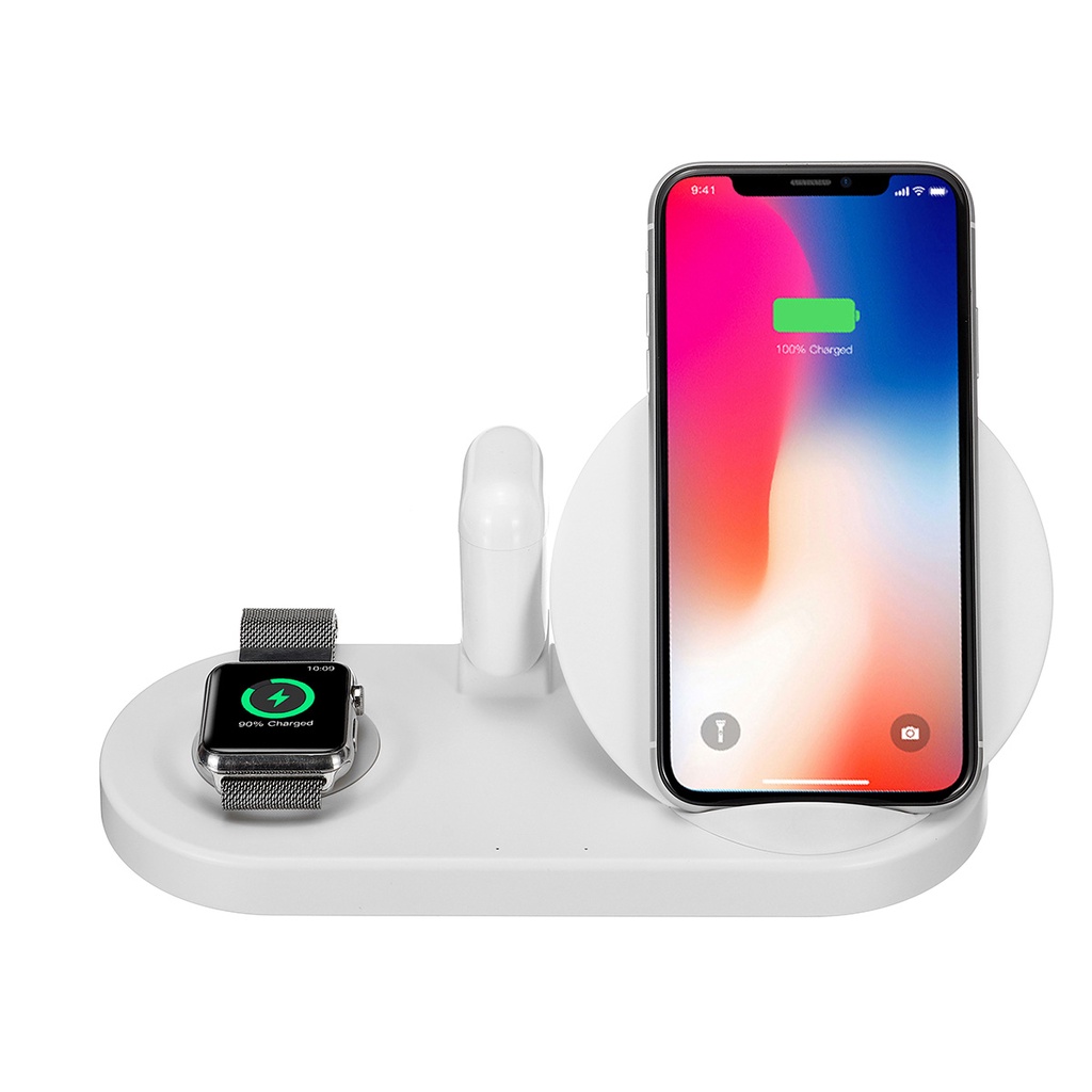 Wireless Charger DOCKING 5in1 IPHONE ANDROID FAST CHARGING Tanpa Kabel MULTIFUNGSI