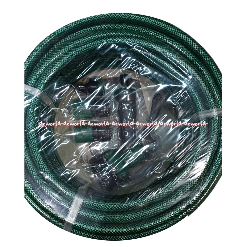 Krisbow 15m Water Hose &amp; Hose Nozzle Set Selang Pipa Semprot 15 Meter Kris Bow Garden Horse With Accesories Selang Set Dengan Kepala Semprot Warna Hijau