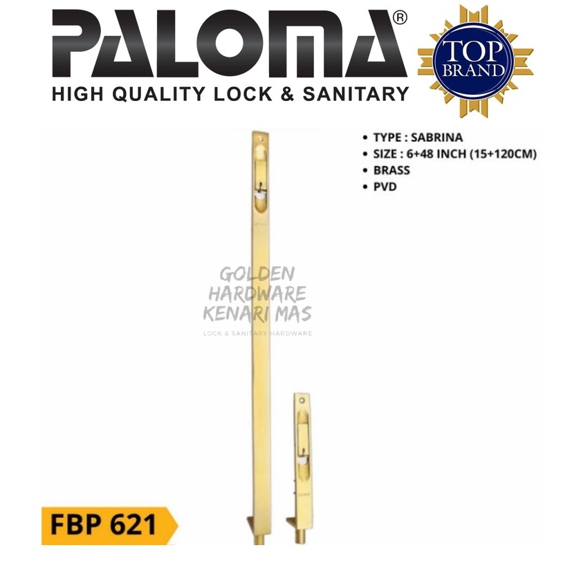 PALOMA FBP 621 Flush Bolt Grandel Tanam Slot Pintu Kayu Panjang 6+48 INCH Brass Solid Gold