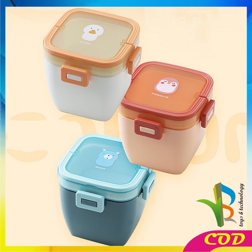 RB-C691 Tempat Makan Dengan Pegangan BPA FREE Motif Karakter Anti Tumpah Dengan Sendok / Plastic Lunch Box Set Kotak Bekal Portable Set Kotak Bekal