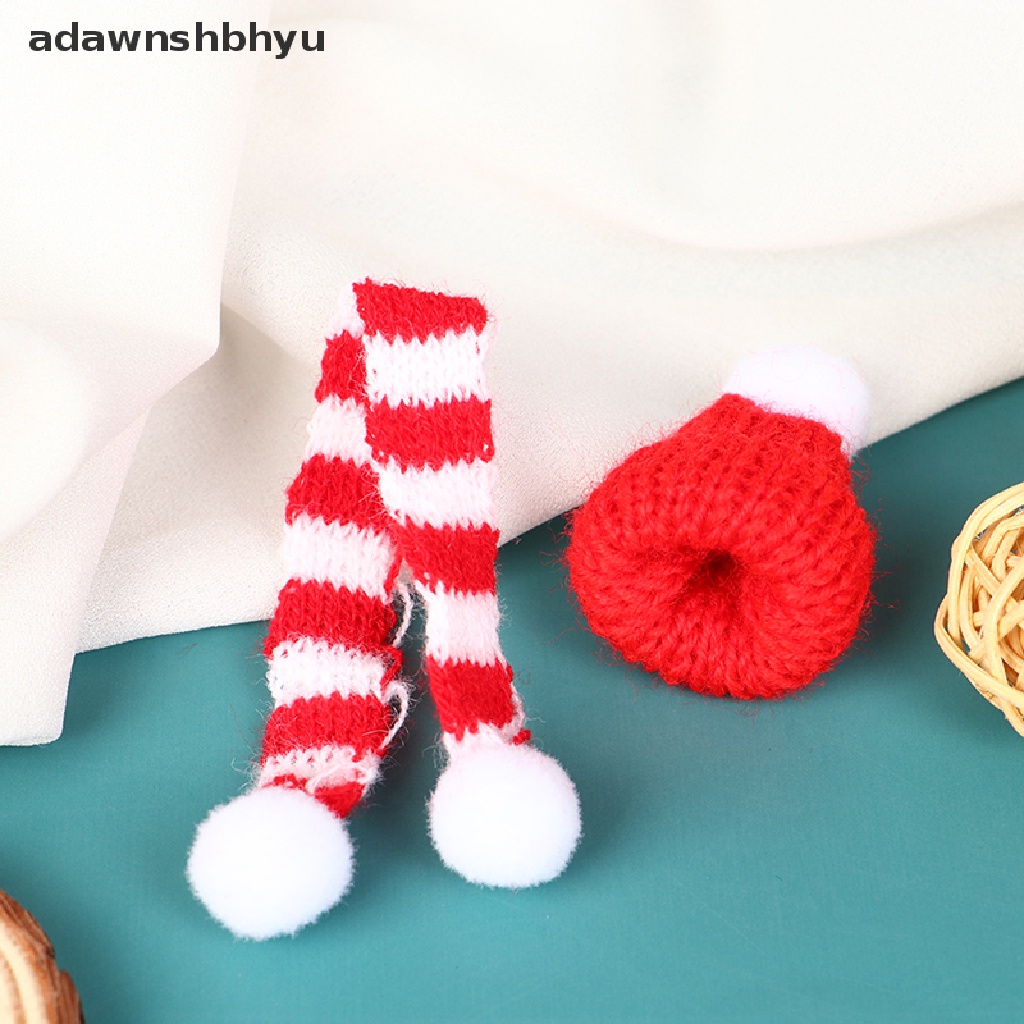 Adawnshbhyu 4 Pcs Bergaya Xmas Mini Syal Dan Topi Dekor Boneka Pakaian Aksesori Hiasan Kepala Mainan ID