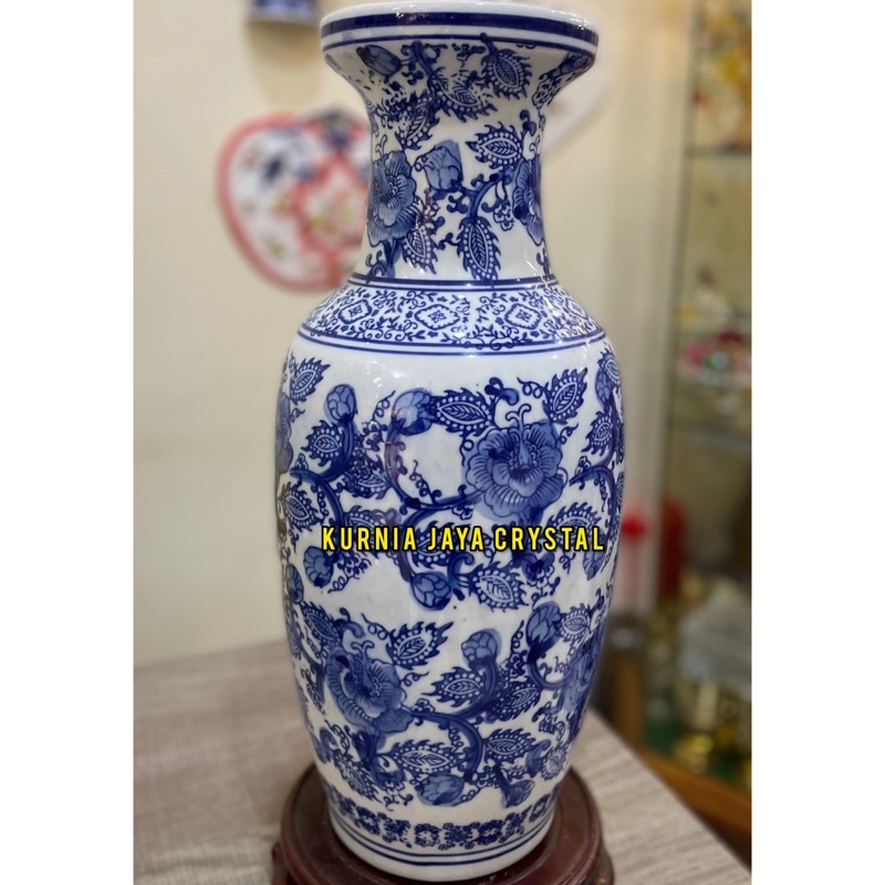 Vas Bunga Keramik Biru Putih / Guci Keramik Import China tinggi 45 cm